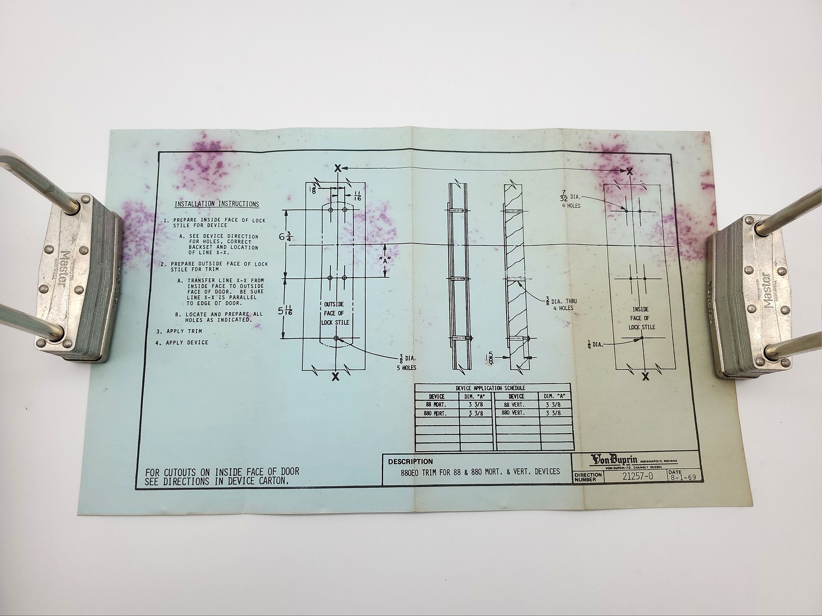Von Duprin 880 EO Satin Bronze Exit Trim Plate For 44 & 88 Exit Devices