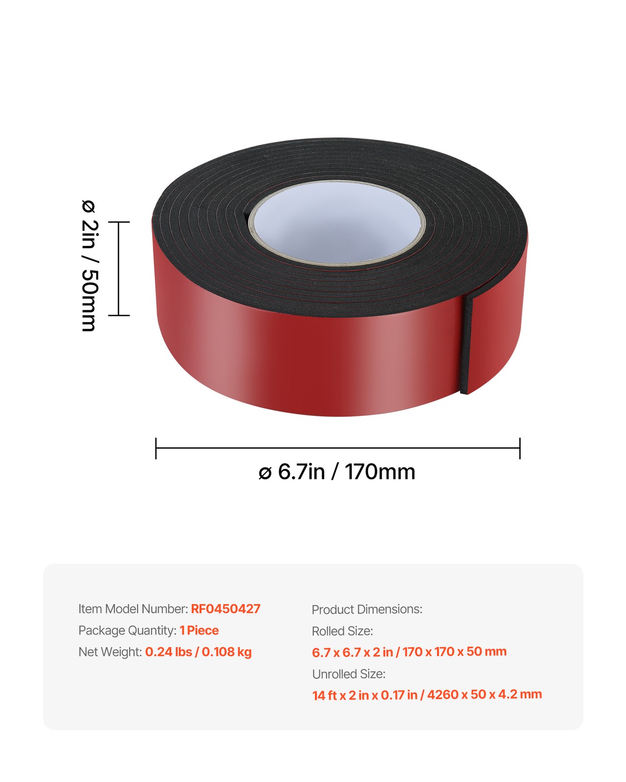 VEVOR Pipe Insulation Wrap 14FT x 2-inch Pipe Insulation Foam Tape Self-Adhesive