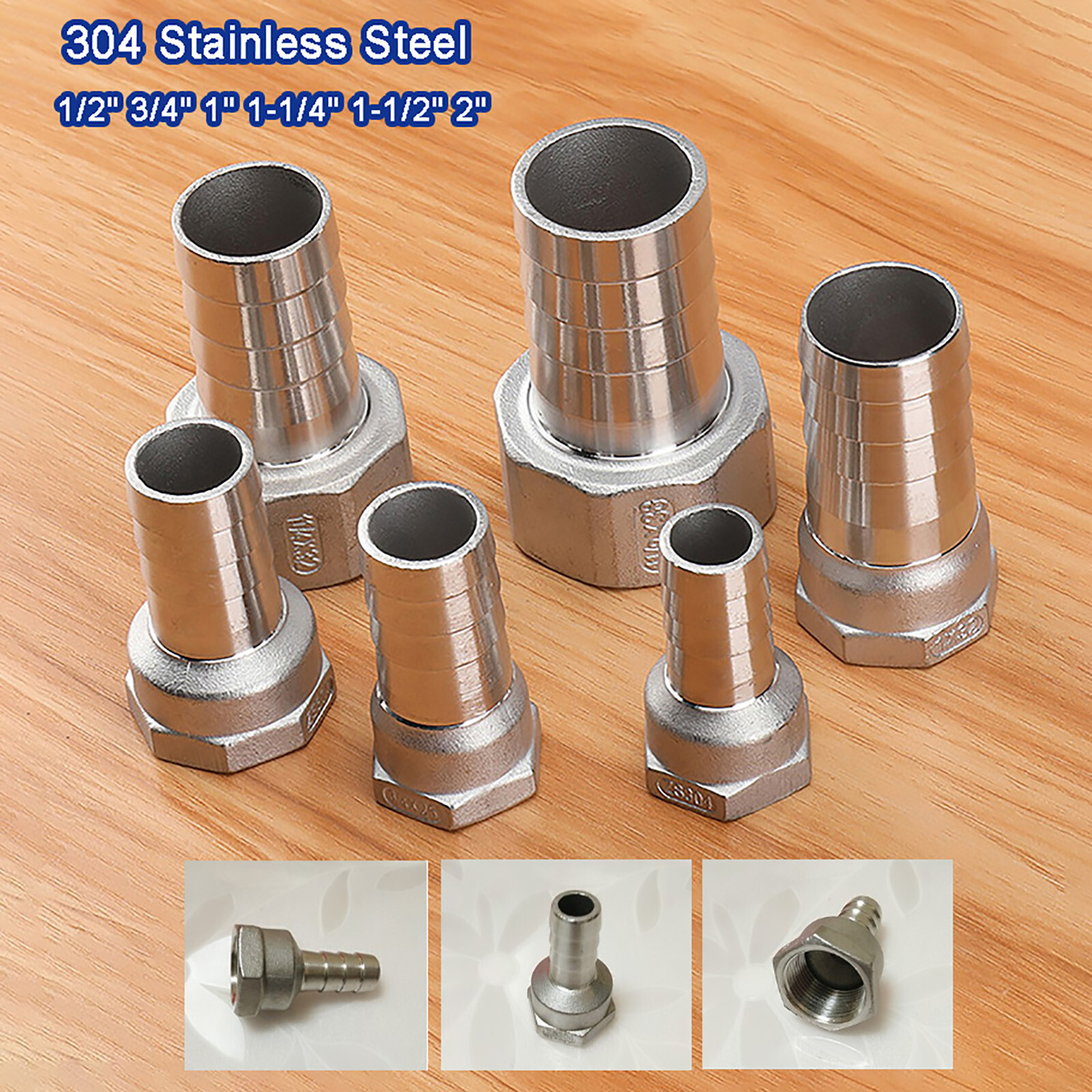 Stainless Steel Hosetails Female BSP Thread Hose Tail Barbed Connector 1/2 to 2