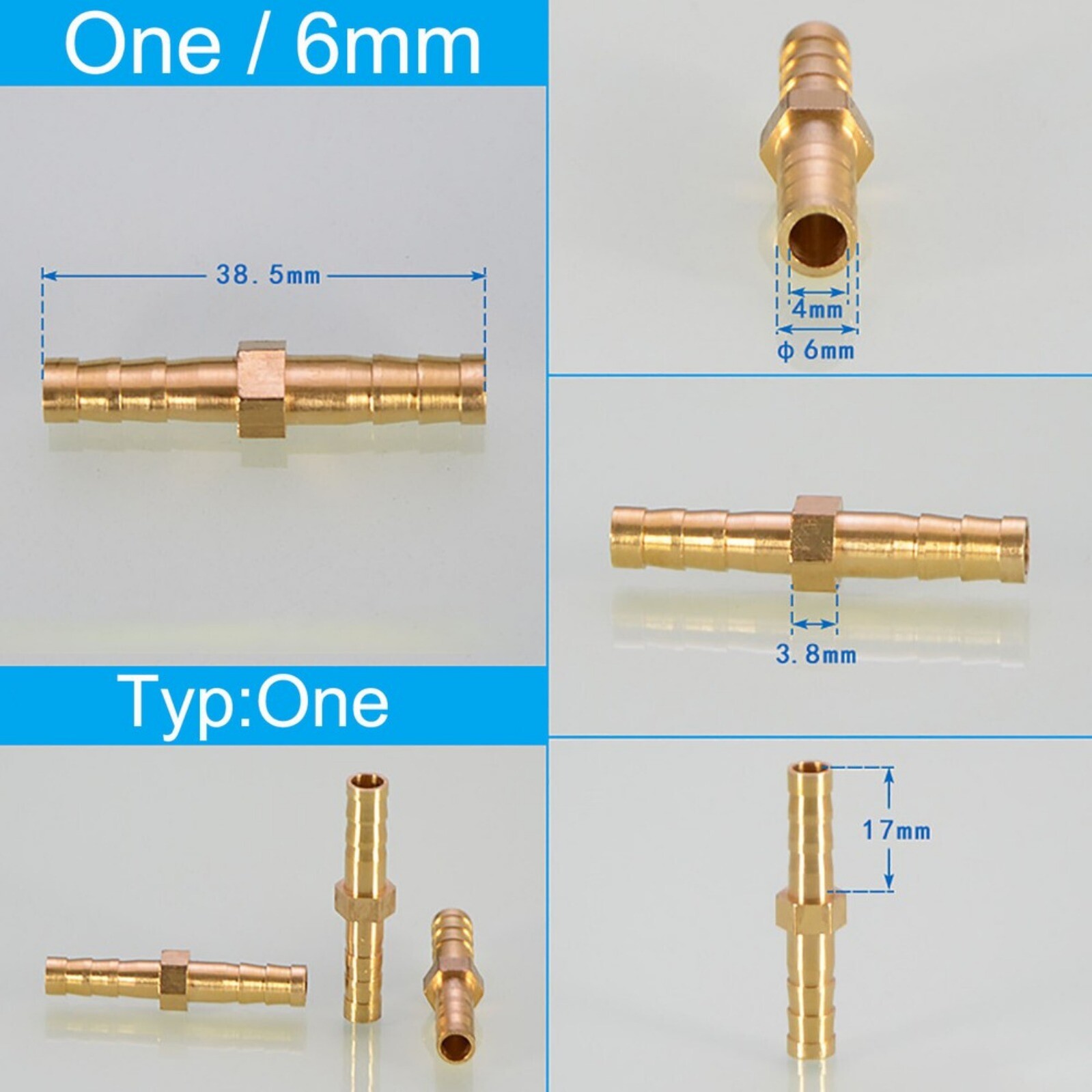 BRASS PIPE FITTING BARBED HOSETAIL JOINER TUBING CONNECTOR AIR WATER FUEL GAS