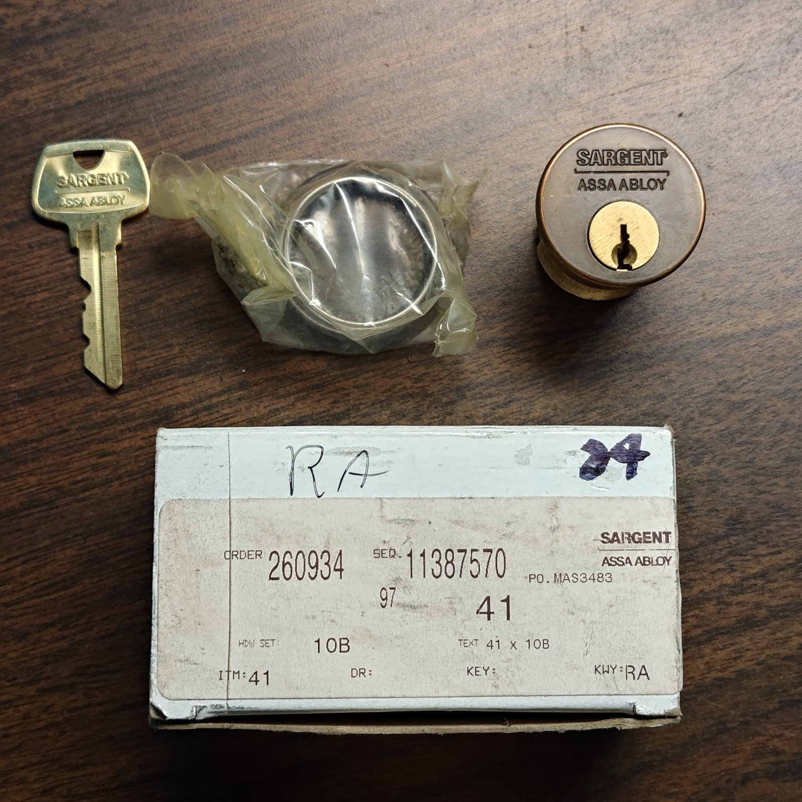 Sargent Mortise Cylinder RA Keyway 26D Satin Chrome w/ Key NOS New Old Stock