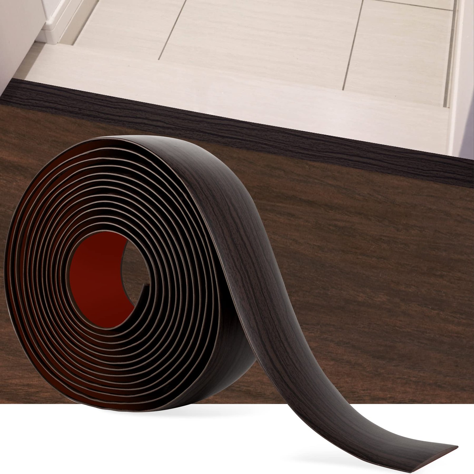 16.4Ft Floor Transition Strip Self Adhesive Vinyl Cover 5cm, 16.4Ft, Brown