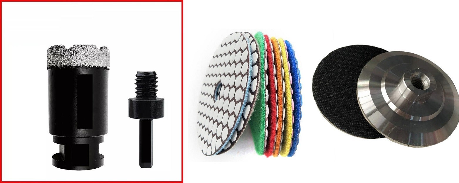 2″ Dry Diamond Core Drill Bit Hole Saw & Hex Adapter Tile Ceramic Marble Buffer