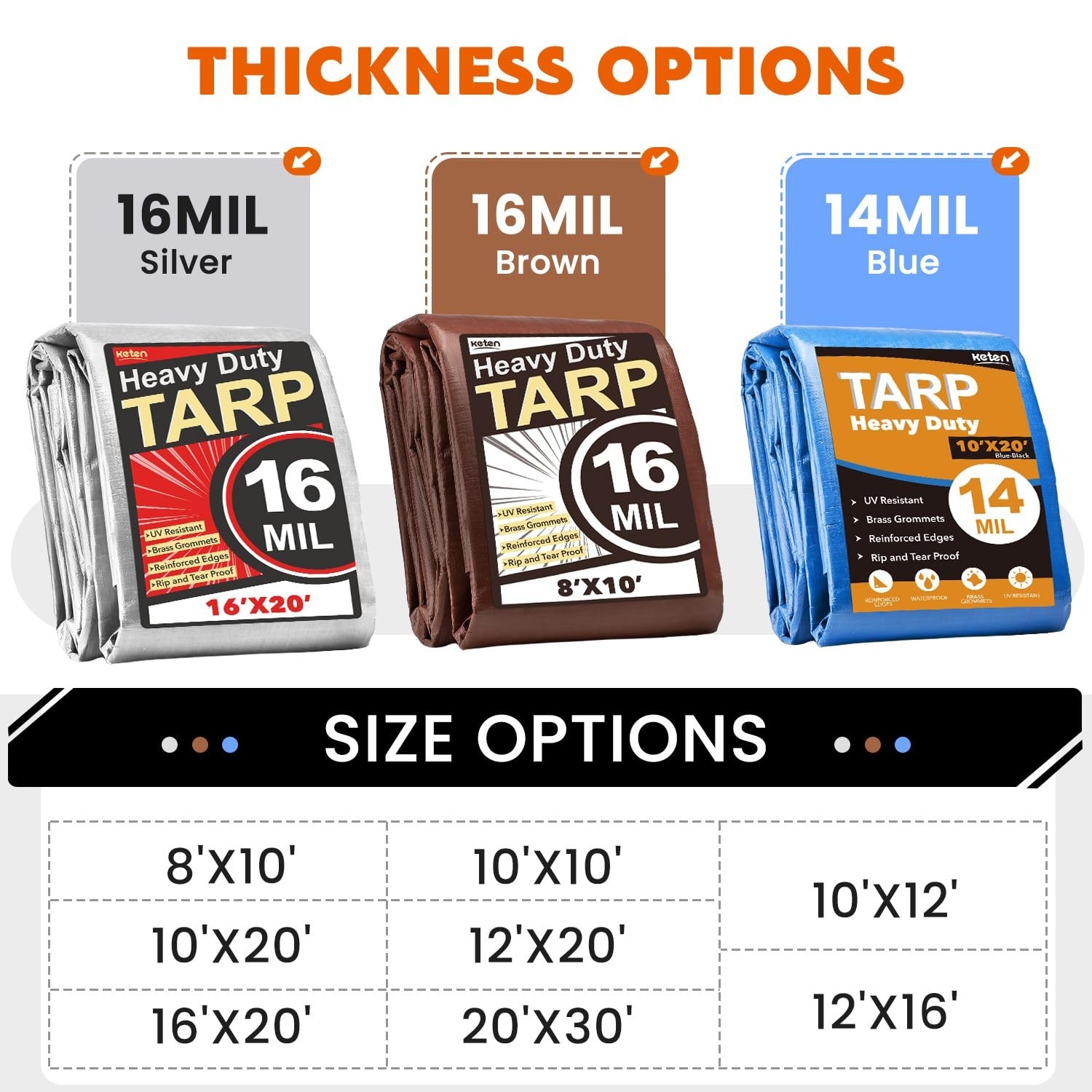 Keten Tarps Heavy Duty Waterproof 12X20 Feet, Extra Thick 16 Mil, Tear & Fade…