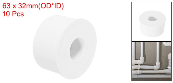 10 Pcs PVC DWV Reducer Bushing 2″ x 1-1/4″ (Socket x Socket) Connector White