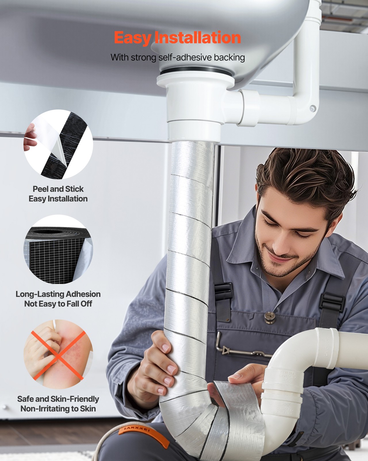 VEVOR Pipe Insulation Wrap 32.8FT x 2 in with Aluminum Foil Layer Self-Adhesive