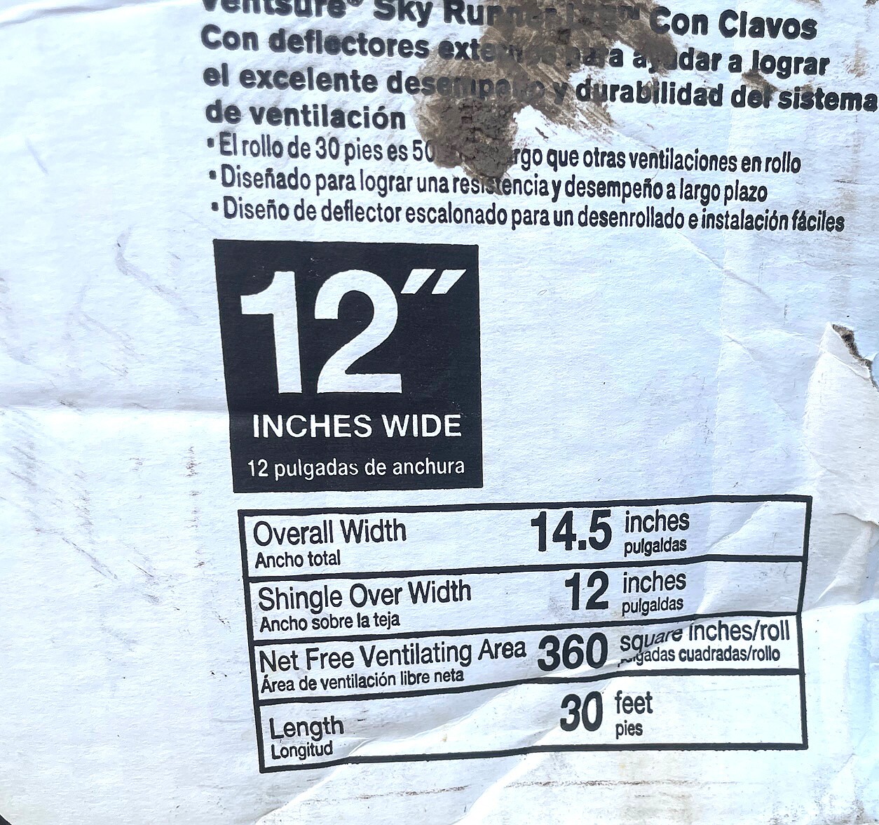 OWENS CORNING VENTSURE SKY RUNNER LTE ROOF RIDGE VENT 30′ X 14.5″ ROLLED NEW