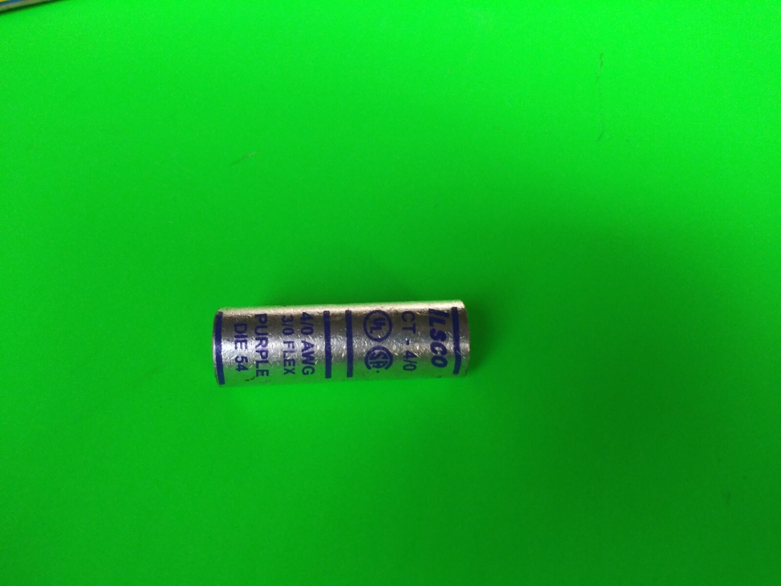 Qty. 1 ILSCO, Copper Compression Sleeve, CT-4/0 wire size: 4/0 AWG, 3/0 FLEX