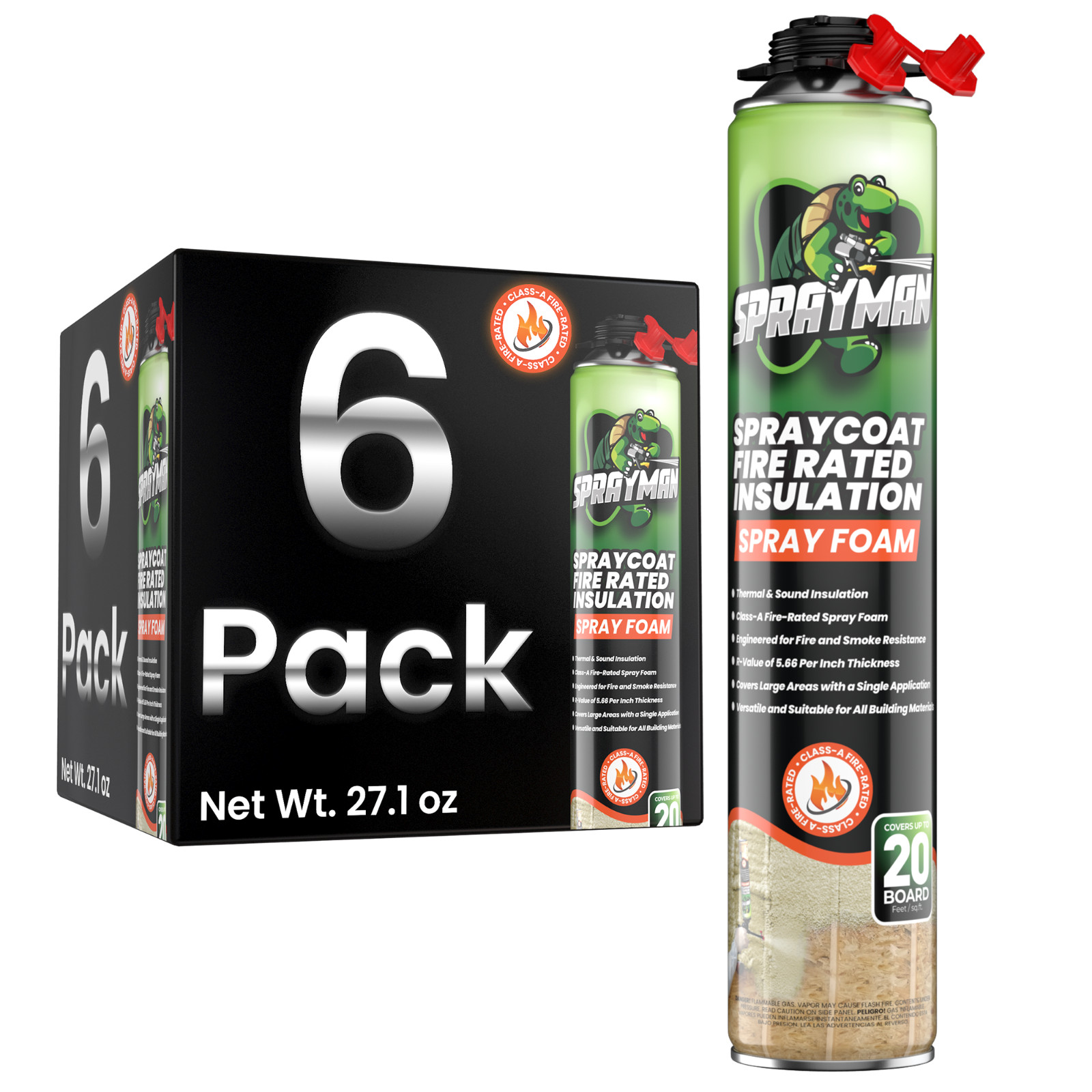 Sprayman Spraycoat Fire Rated Closed Cell Insulation Foam 27.1oz 6 Pack Not Set