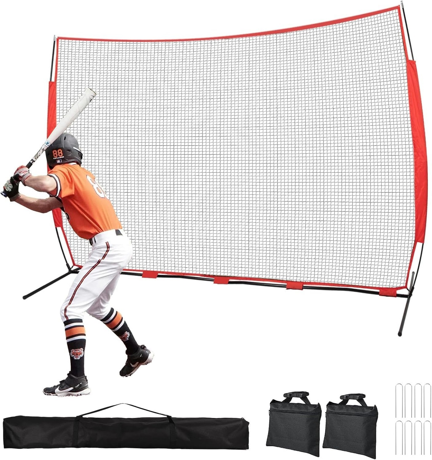 6×7/7×7/16×10/20x10ft Baseball Bating Net,Fix Ball Stop Net by Spike&2 Sandba…