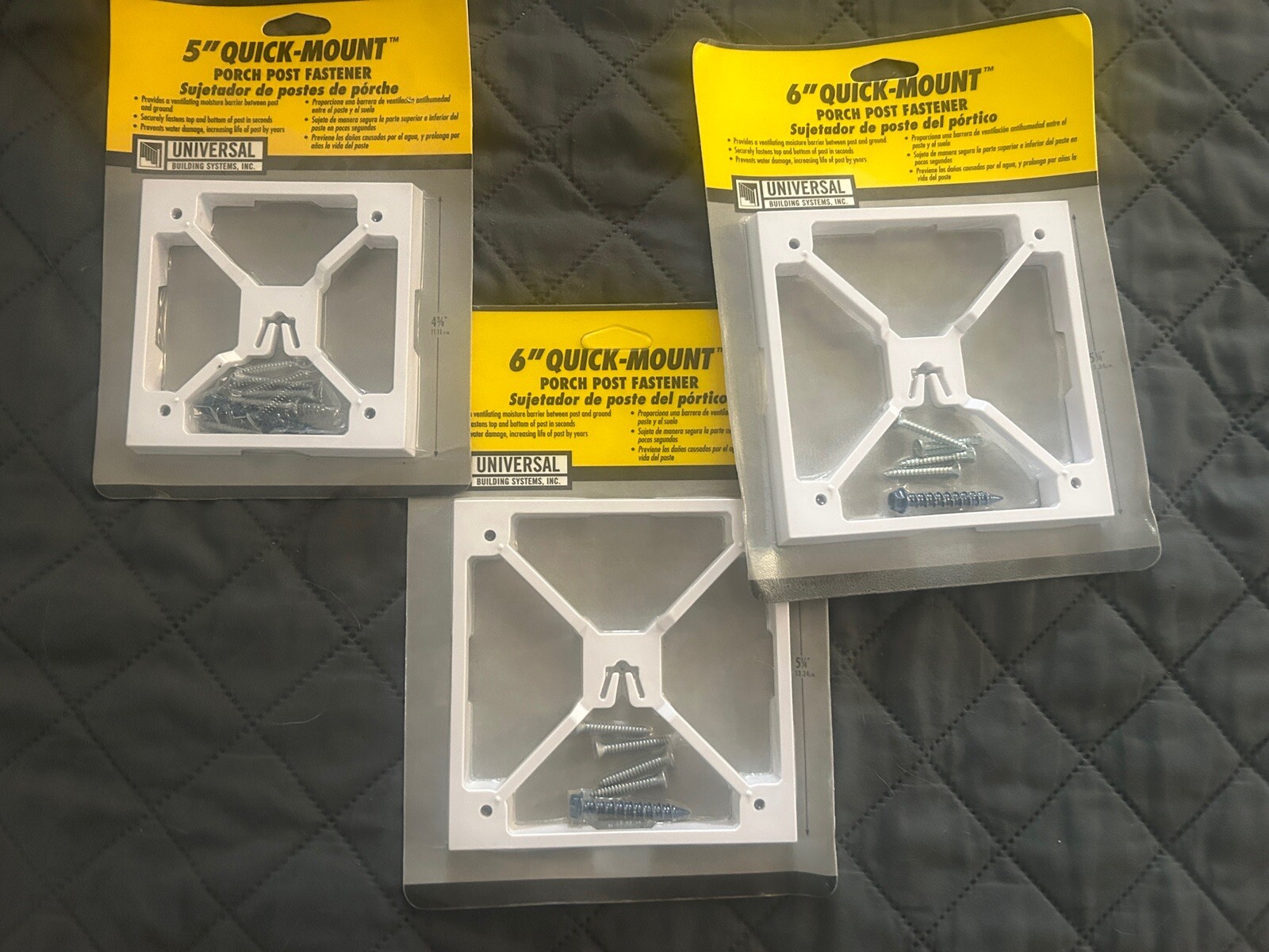 6 ” & 5” quick mount porch post fasteners 3 count White Lot Of 3