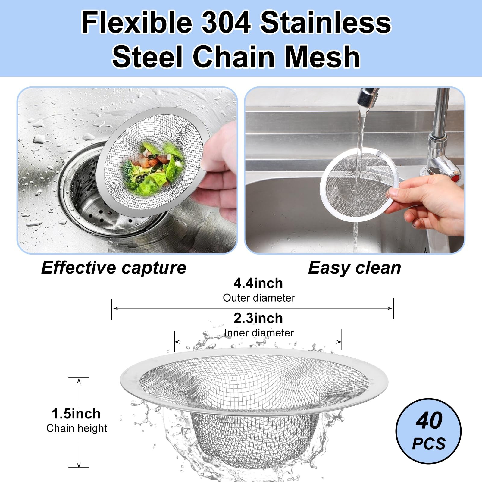40pcs 4.5″ Mesh Sink Strainer for Kitchen, Stainless Steel Drain…
