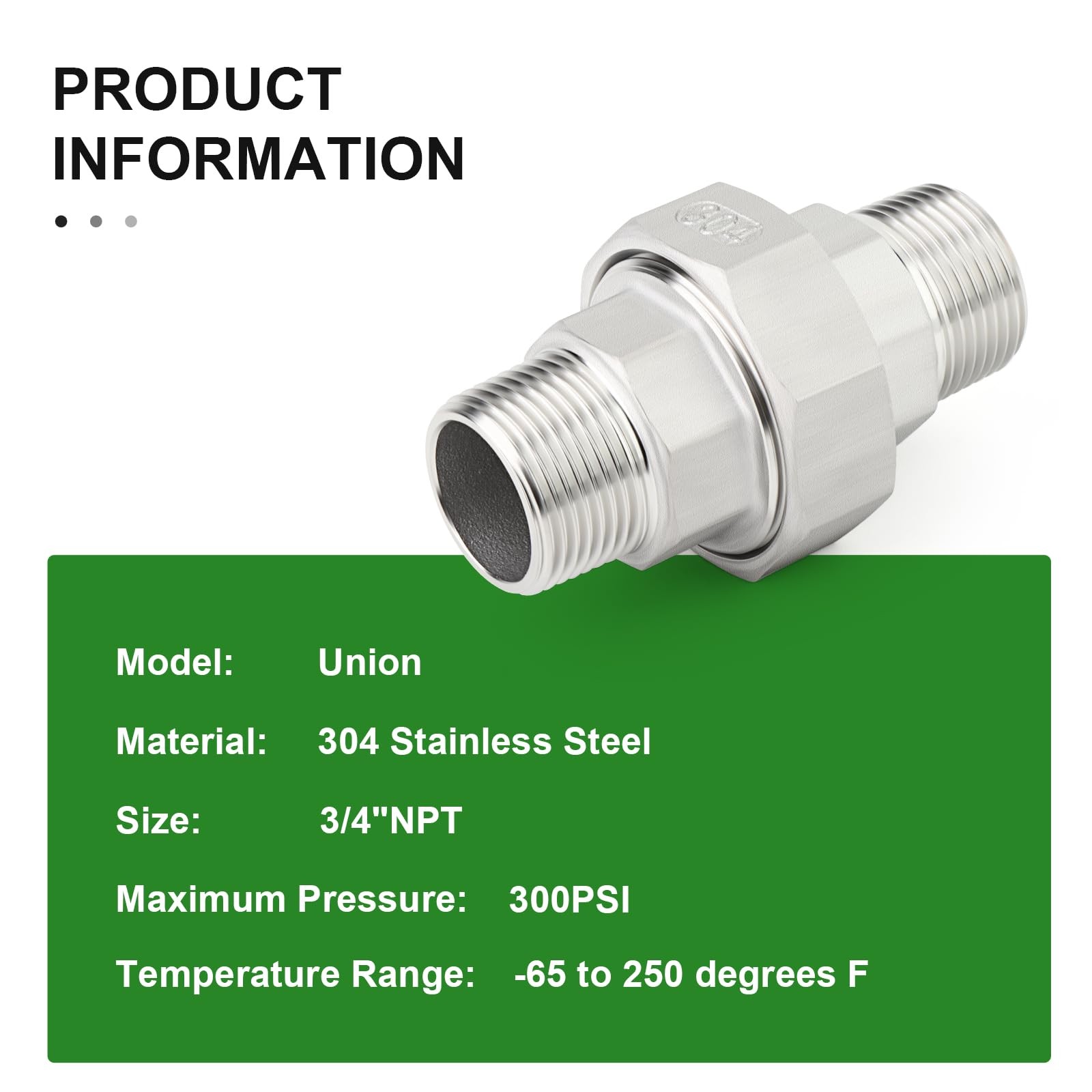 TAISHER 2PCS 304 Stainless Steel Union, 3/4″ NPT Male x MNPT, Silver