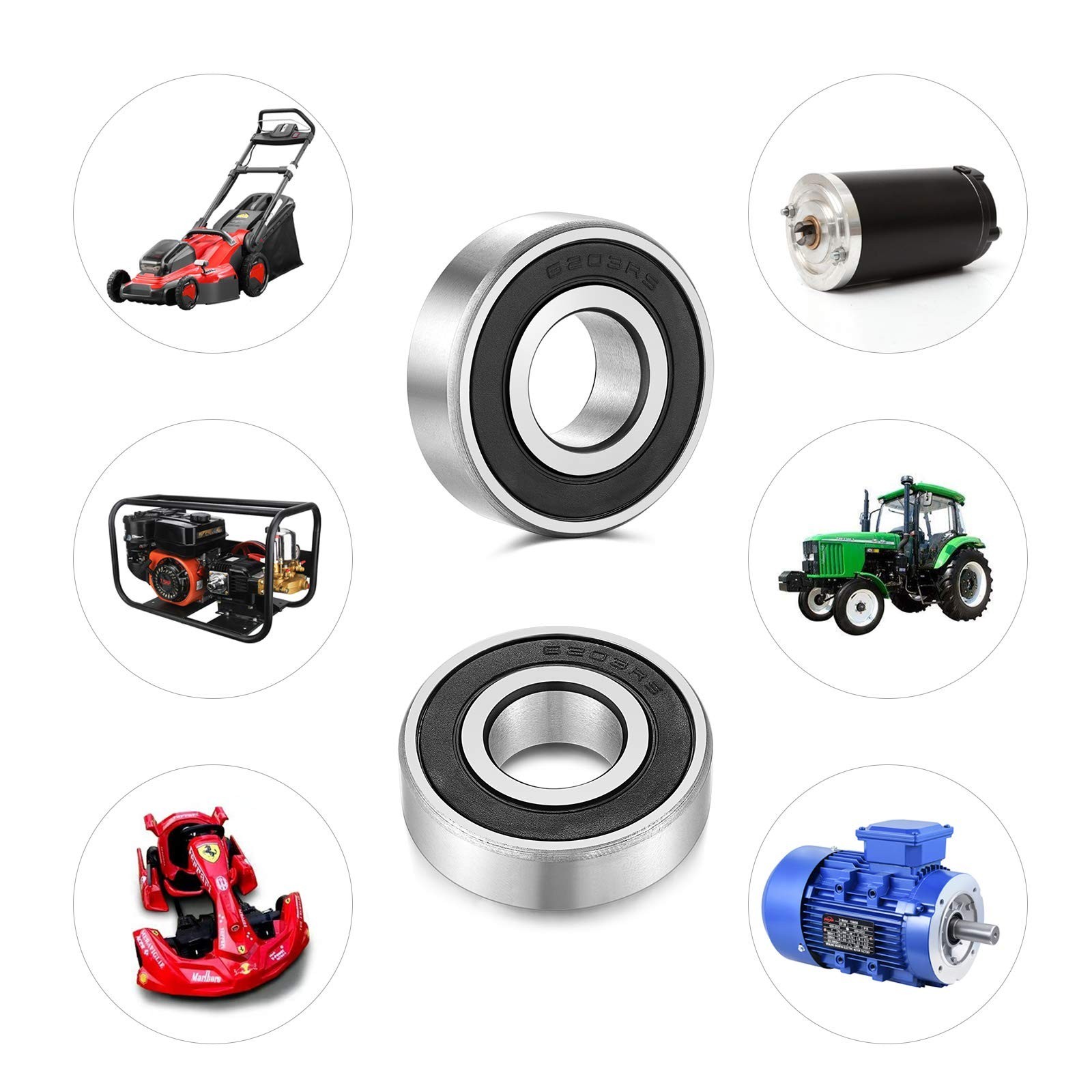 6203-2RS Double-Rubber Sealed Greased Ball-Bearings – 17x40x12mm, 2 Pcs, Wide…