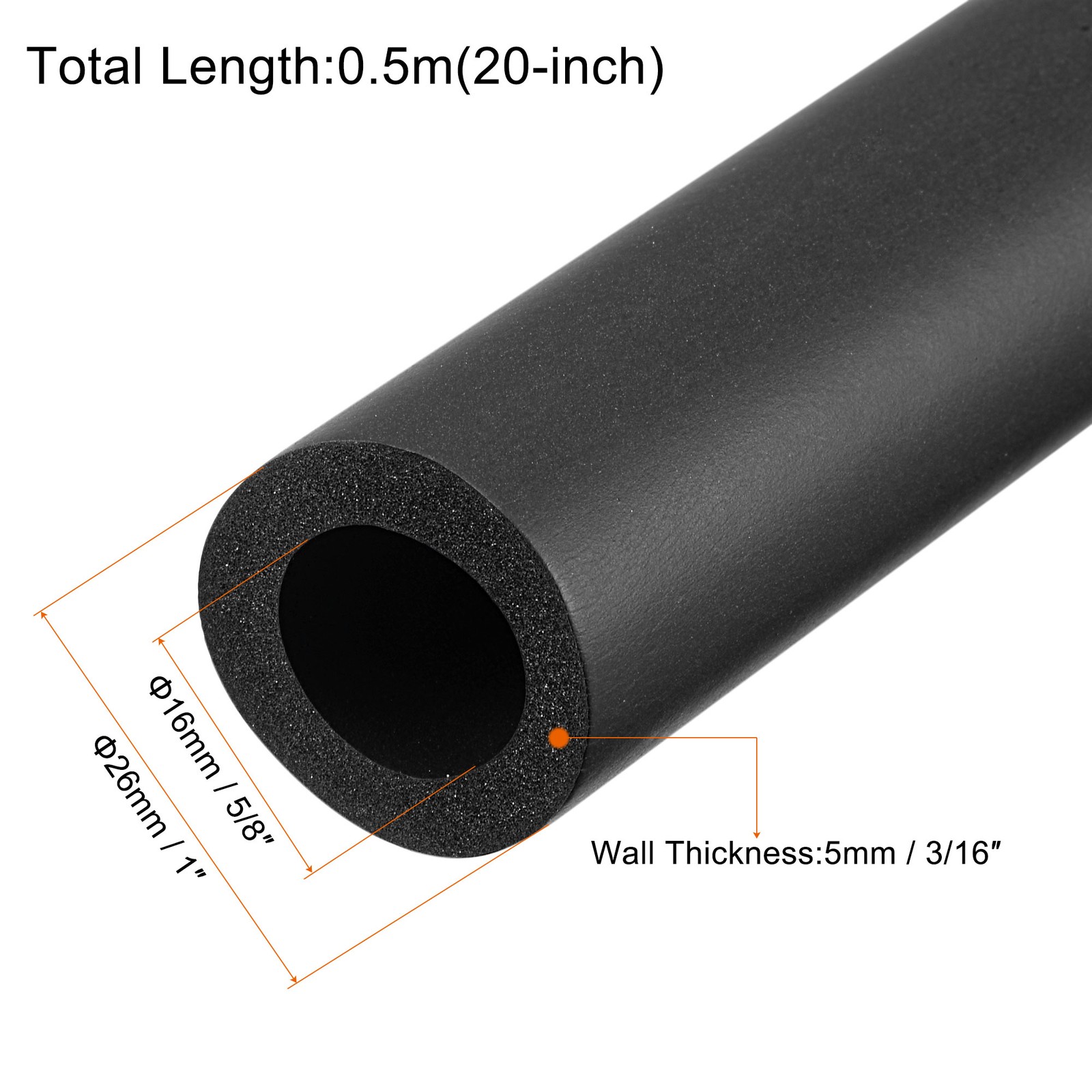 16mm ID 5mm Thickness 0.5m Foam Grip Tubing Handle Grips Black