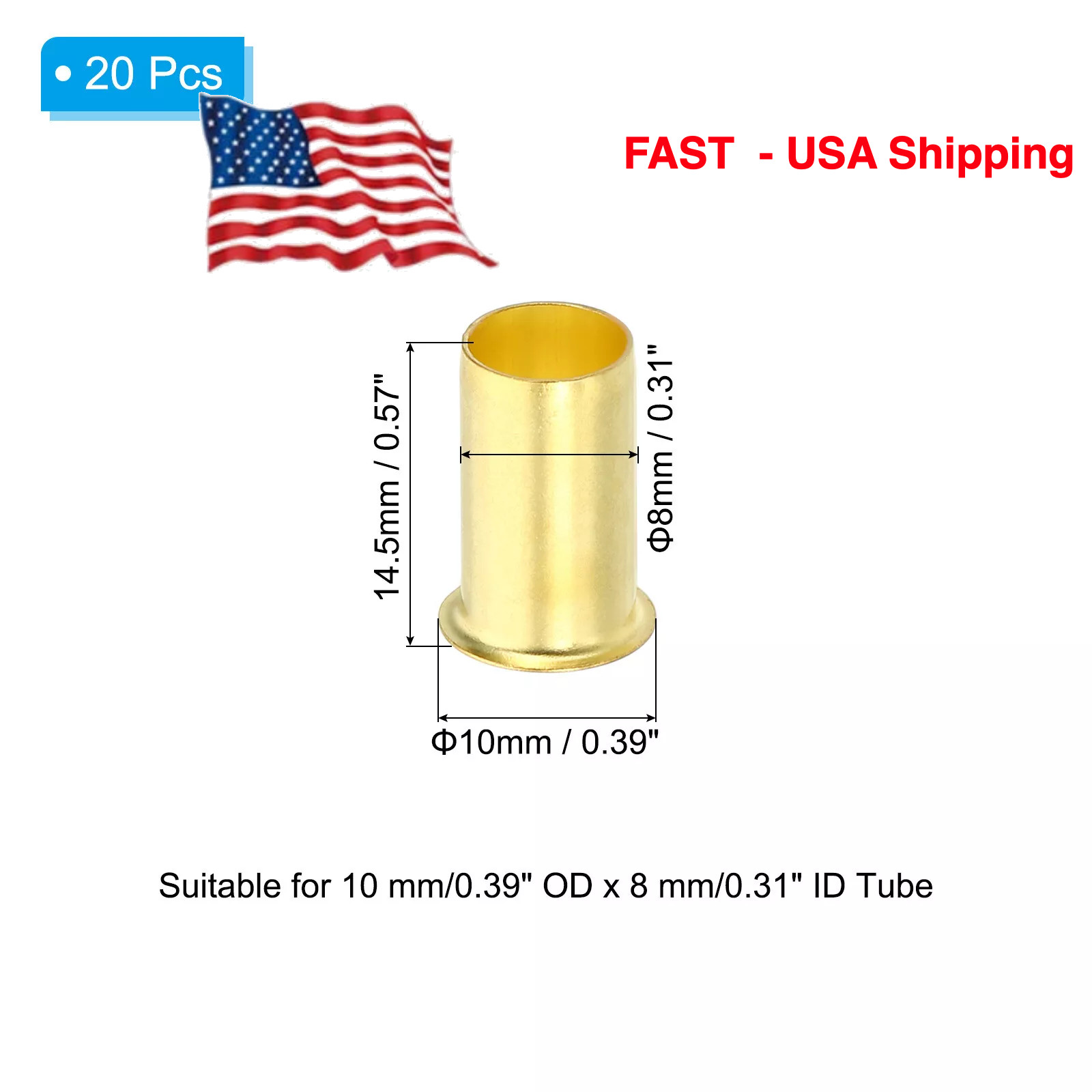 40Pcs 10mm OD x 8mm ID Tube Brass Compression Insert – FAST USA SHIPPING!