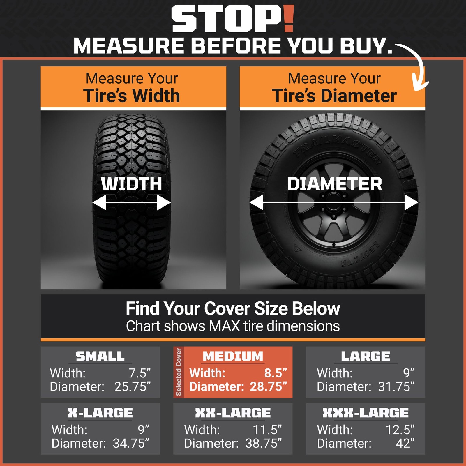 TIRESHIELD PRO Tire Covers Set Medium – Fits Diameters 26-28.75″, Grey