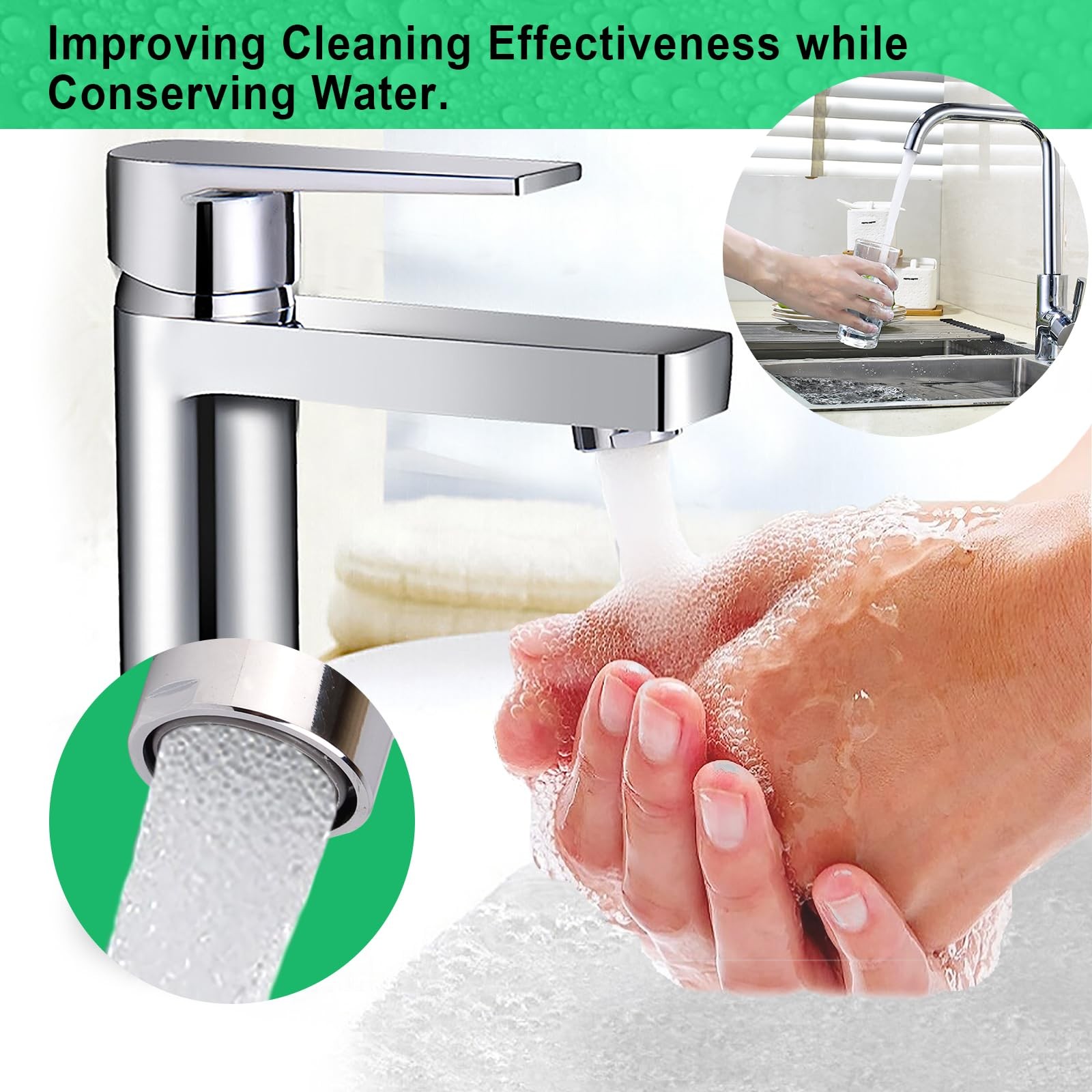 SHAP+ Faucet Aerator, Flow Restrictor Insert, Sink Aerator Replacement Green