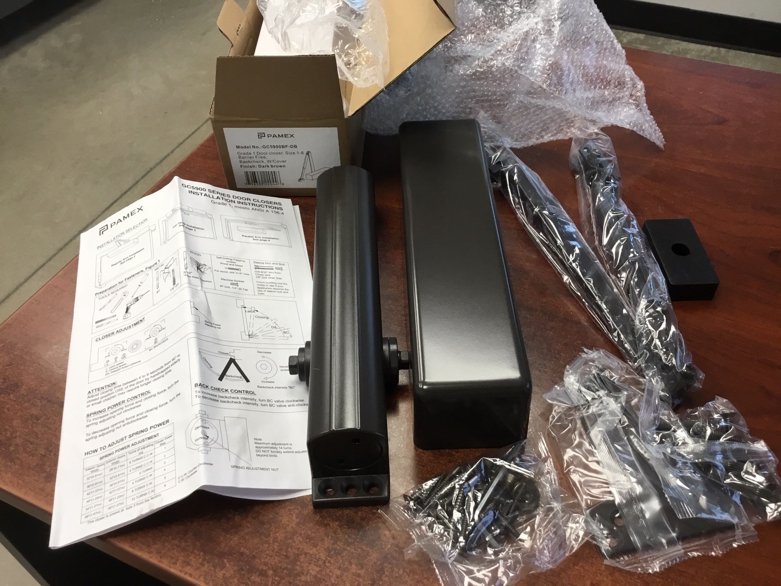 Pamex GC5900BF-DB Adjustable Surface Mount Door Closer Size 1-6, Grade 1, Brown