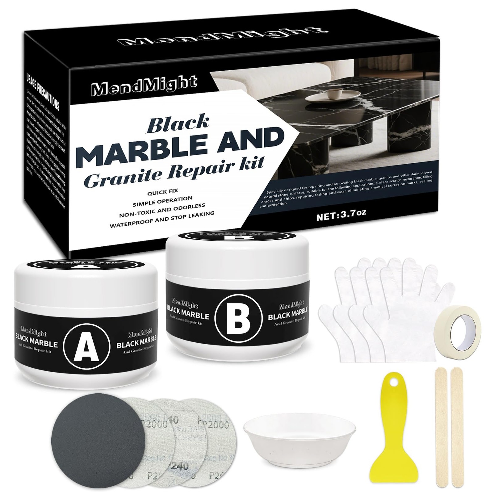 Black Quartz Countertop Repair Kit, Professional Tile, Marble and Granite Rep…