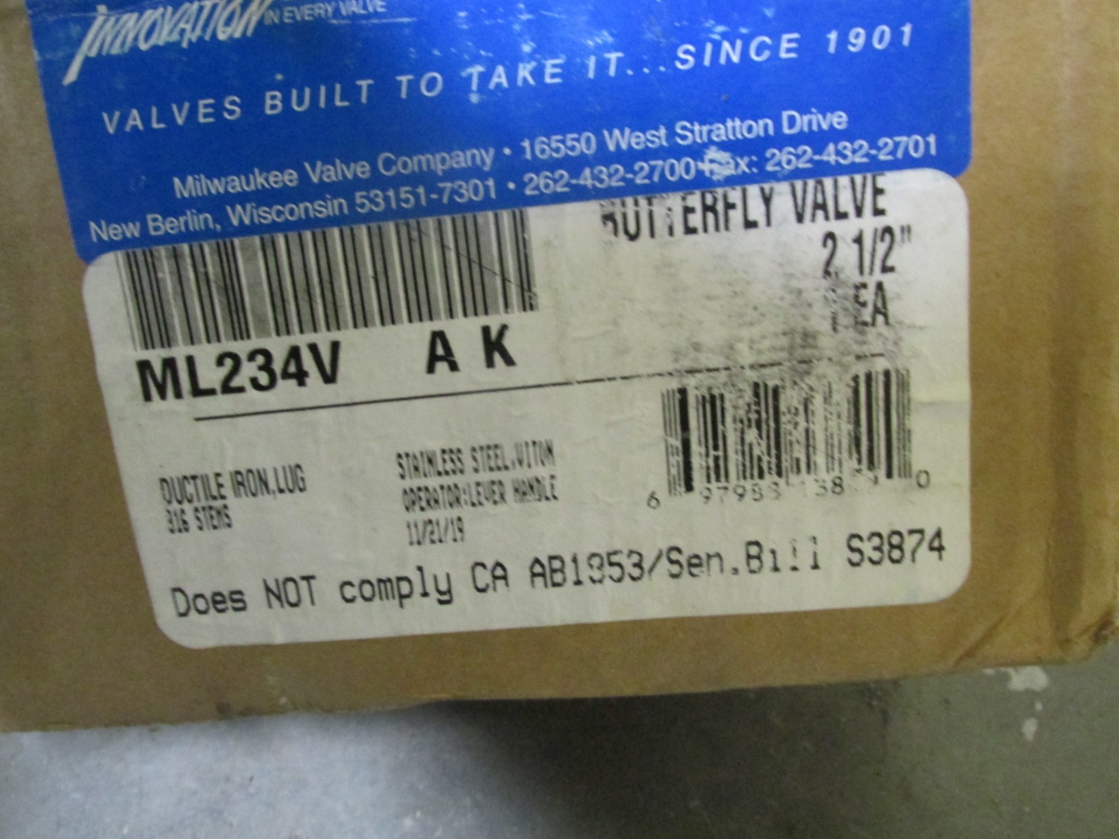 Butterfly Valve 2 1/2 in