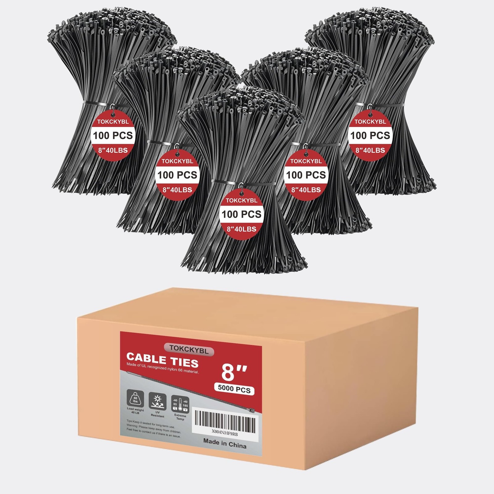 8 Inch Zip Ties (5000 Pack) – Heavy Duty 40lbs Tensile Strength, UV Resist