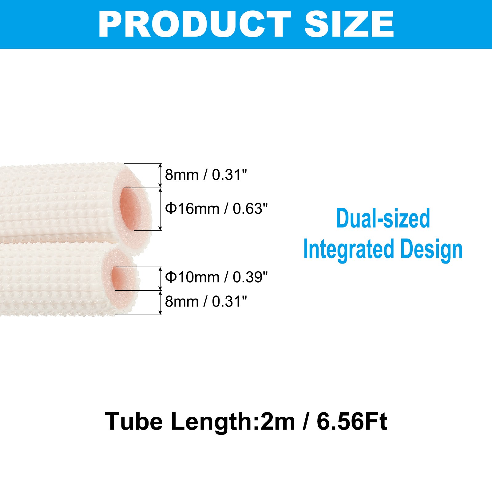 1/4″ 1/2″ Pipe Insulation Foam Tube Heat Preservation Tubing for AC 2m 6.56Ft