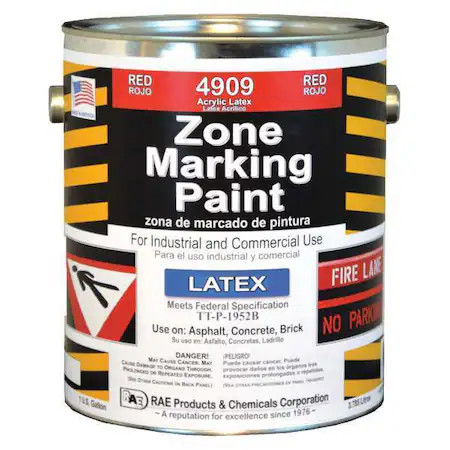Rae 4909-01 Traffic Zone Marking Paint, 1 Gal., Red, Latex Acrylic -Based