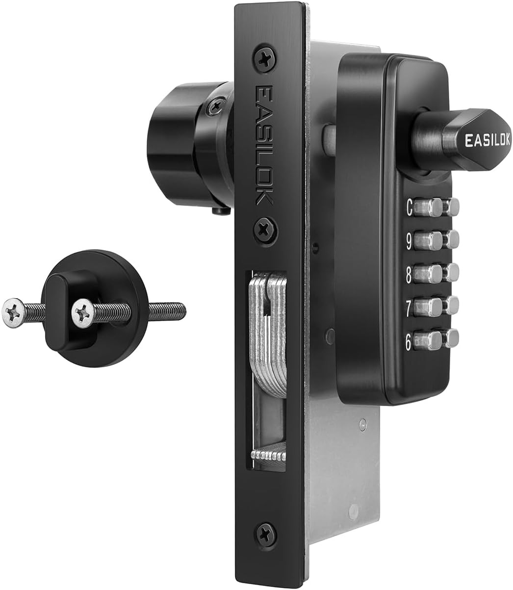 EASILOK Keyless Mechanical Storefront Lock Black Hook Bolt 1-1/8″ Backset