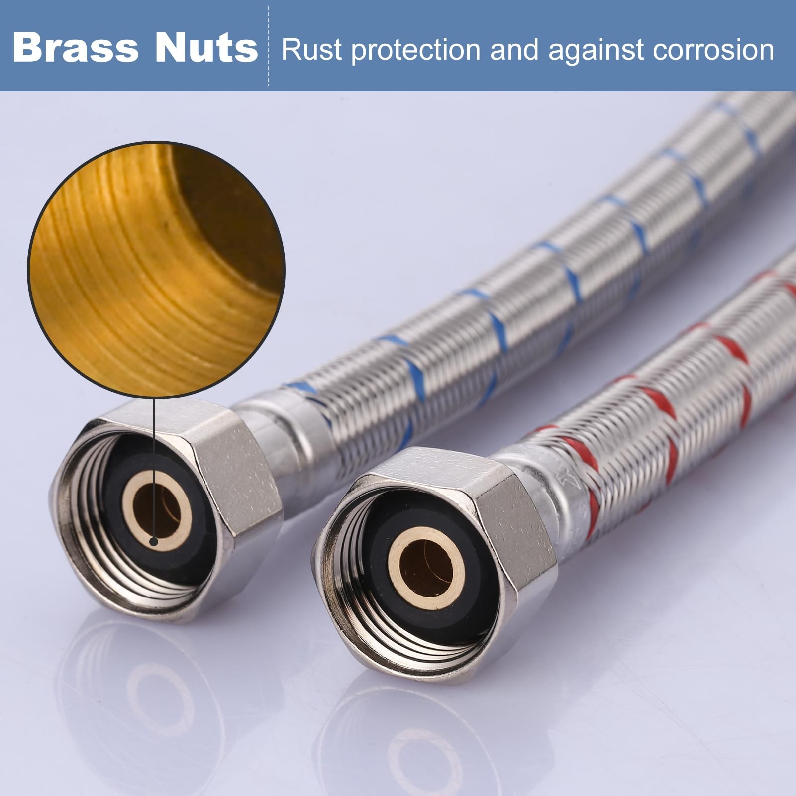 12 Inch Length Faucet Hose 1/2” To 1/2”, Braided Stainless Steel Cupc Supply