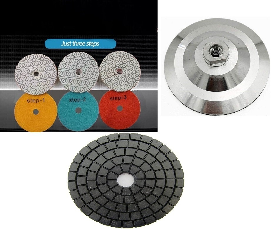 5″ WET DRY POLISHING PAD 3 STEP + stone granite marble buffer aluminum backing