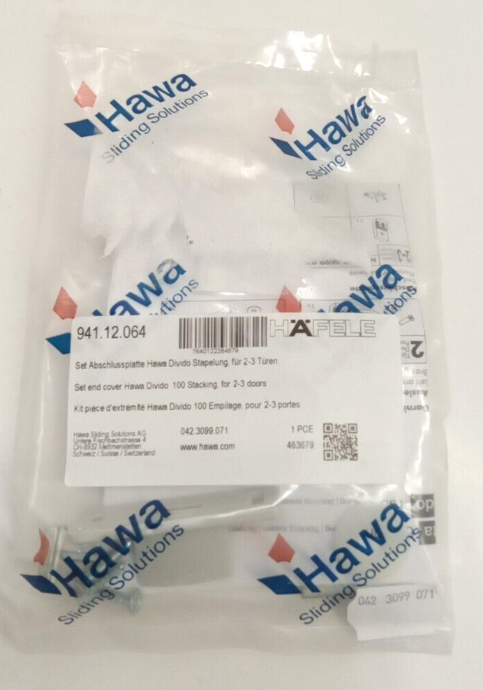 Hafele 941.12.064 Hawa Divido Stacking Doors End Plate Set Left & Right Installs