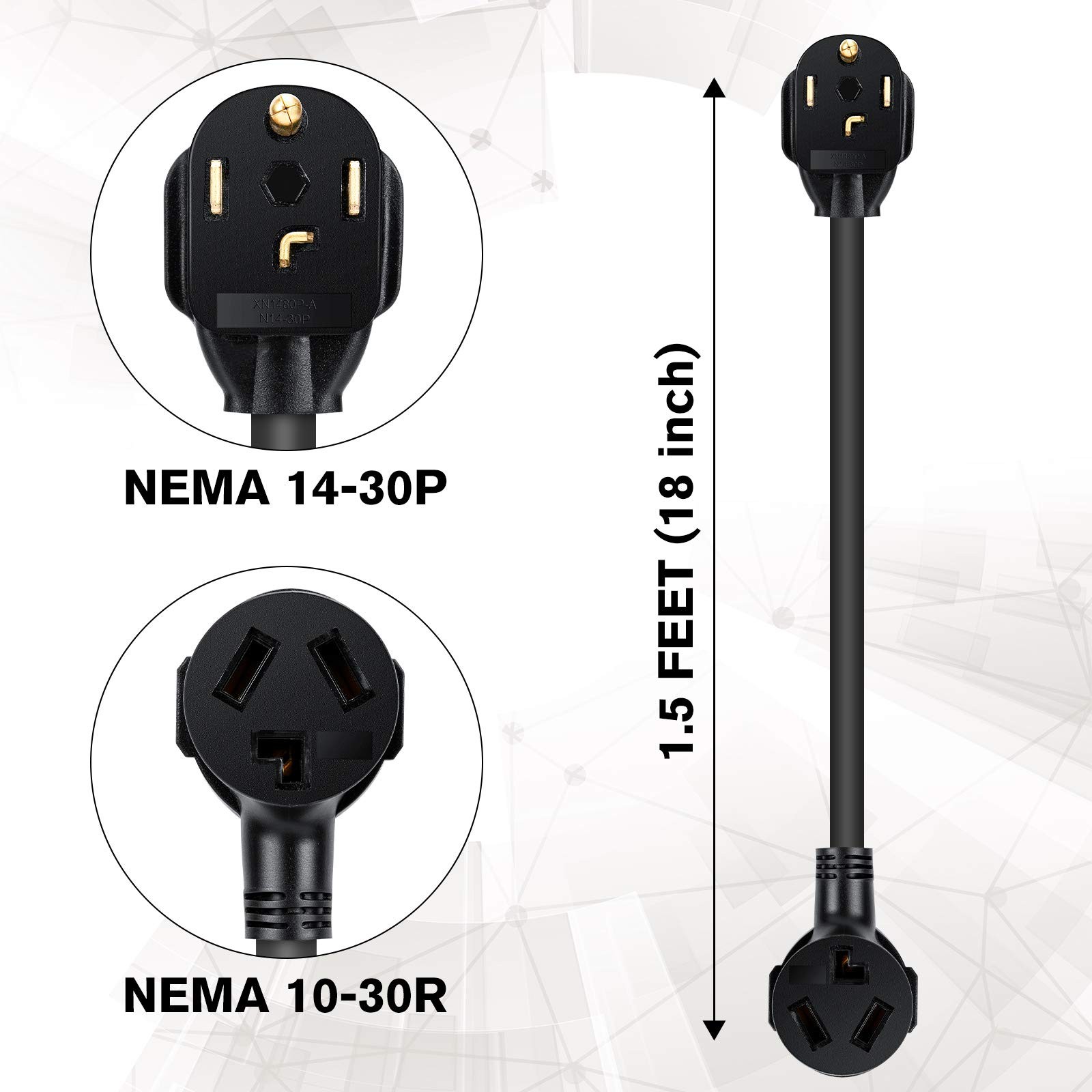 WELLUCK 1.5FT 3 Prong to 4 Dryer Adapter, 3 4 Plug…
