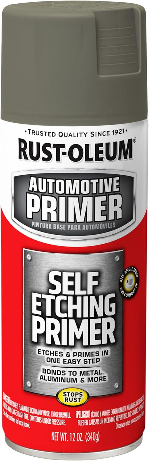 Automotive Self Etching Primer Spray Paint 12oz Matte Dark Green Rust Stop