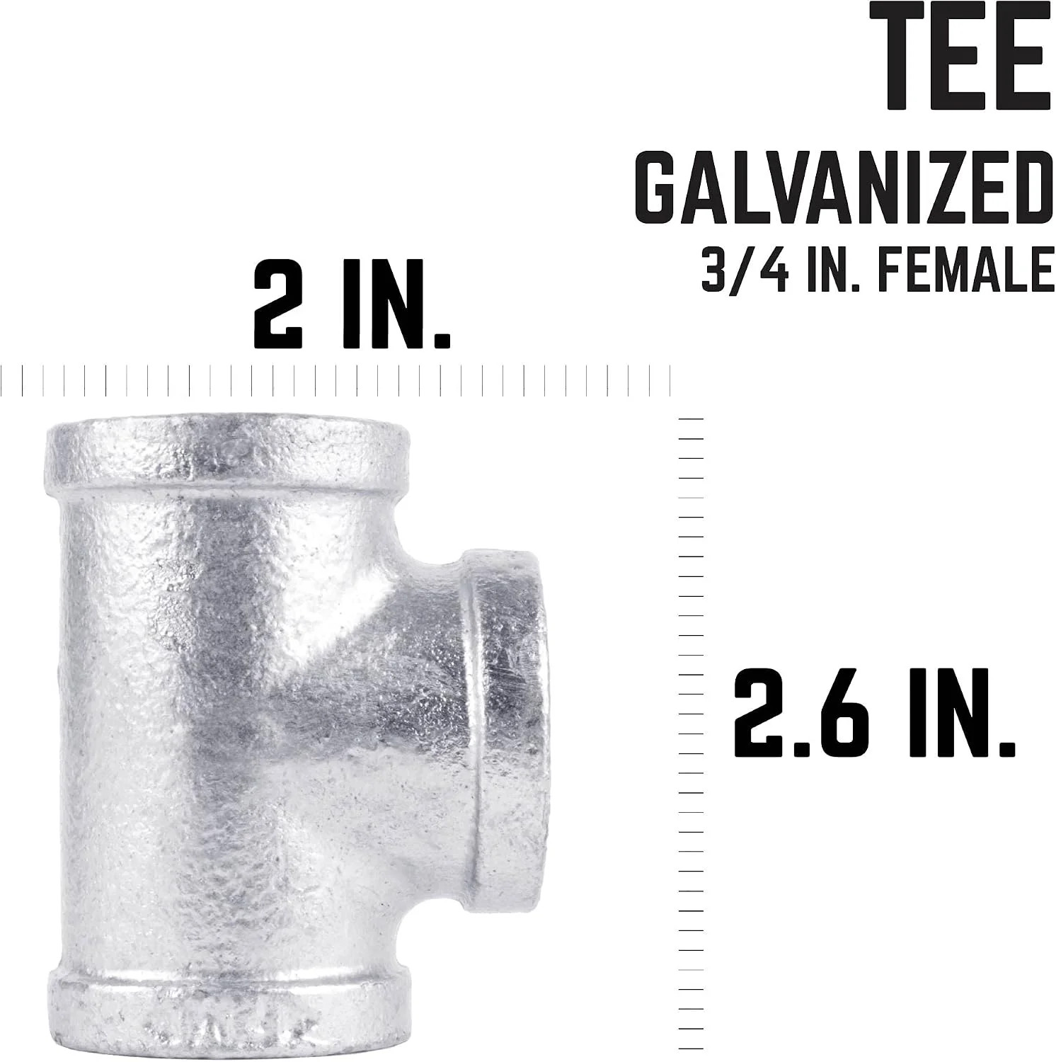 PIPE DECOR 3/4 in. Authentic Galvanized Malleable Iron Tee, 8 Pack, for DIY Pipe