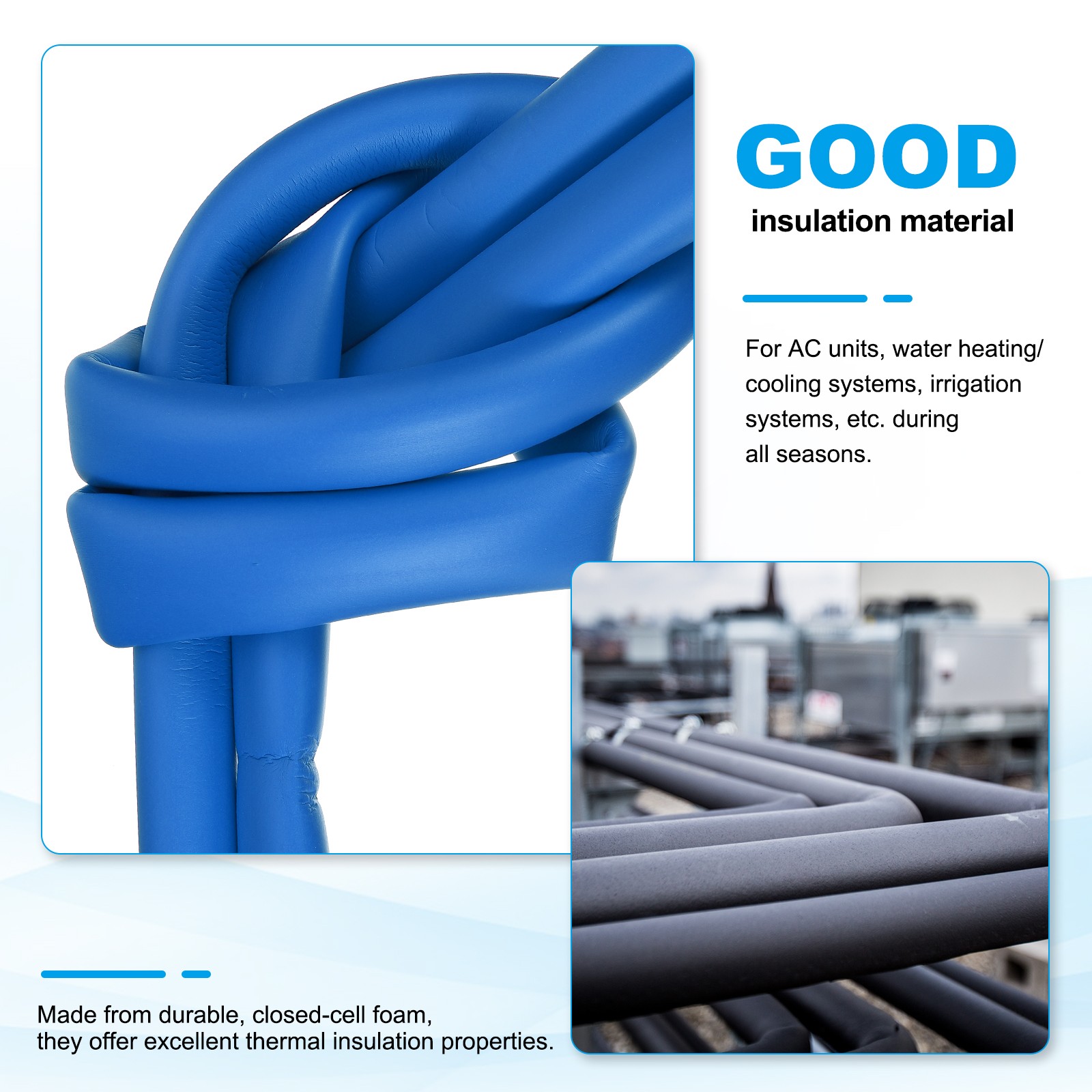 1″ID x 3.28Ft Pipe Insulation Foam Tube Foam Pipe Tubing Cover Blue