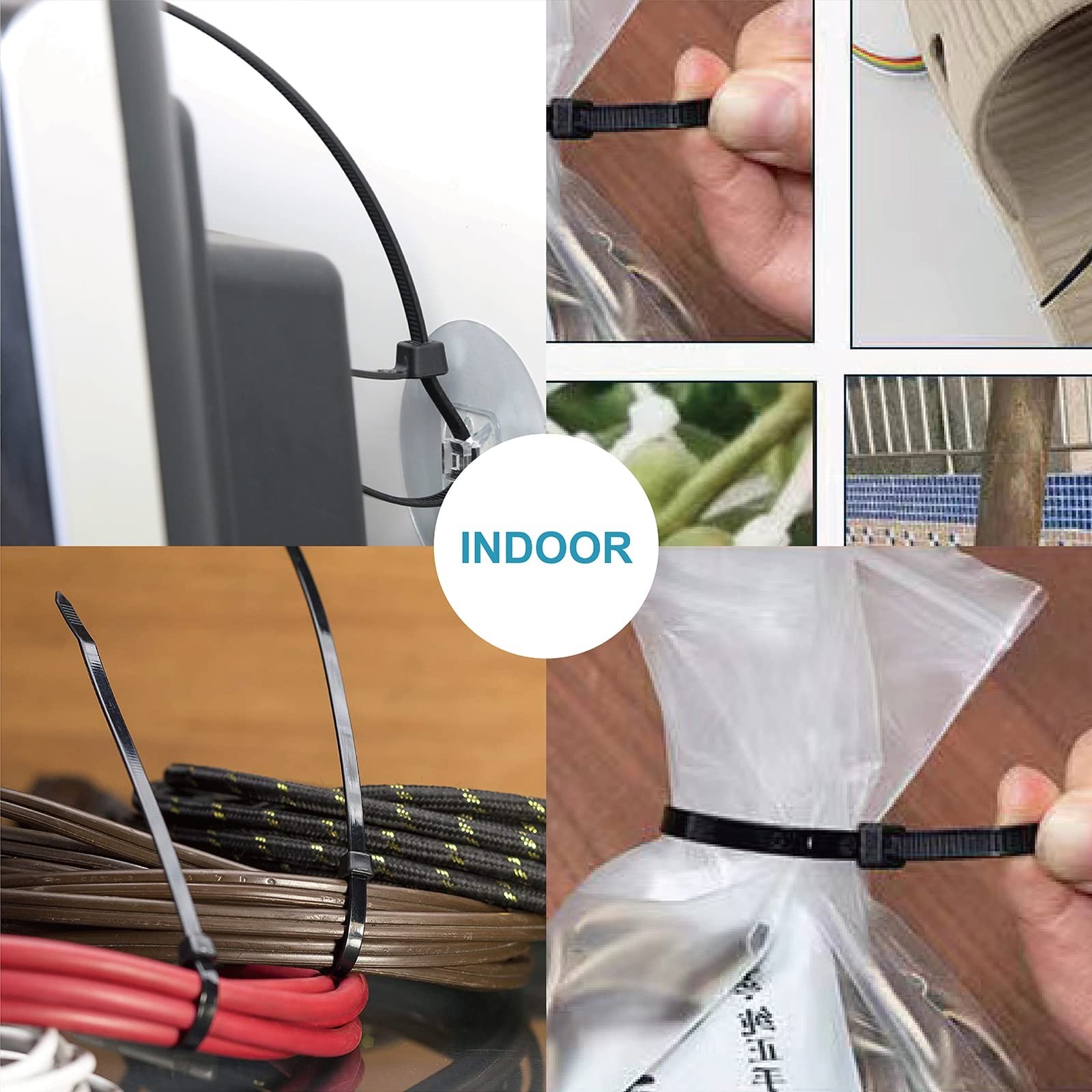 Zip Ties Assorted Sizes(4”+6”+8”+12”), 400 Pack, Black C