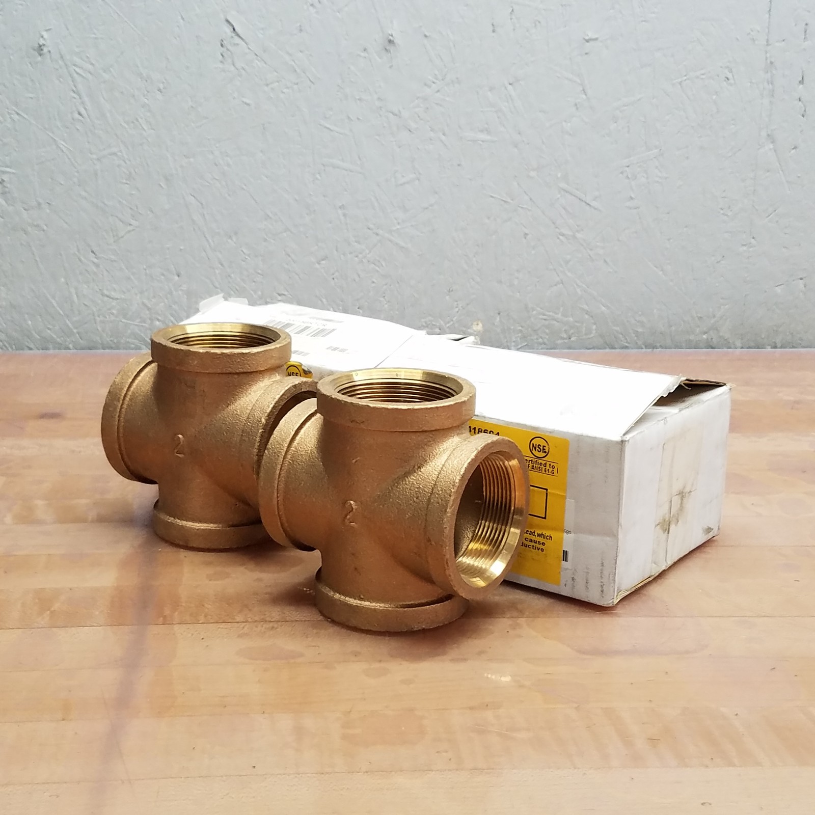Lot of 2, Merit Brass XNL110-32 Pipe Cross, 2″ Nominal, FNPT End Style, Brass