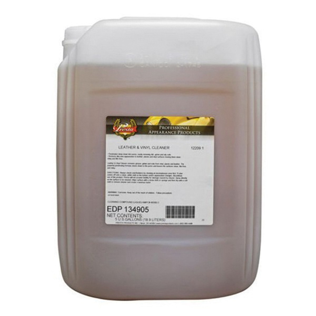 Presta 134905 Leather and Vinyl Cleaner, 5 gal Can, Translucent Light Yellow to
