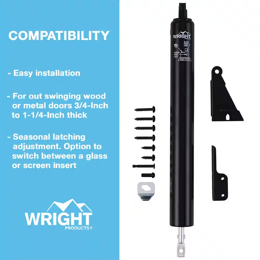 Standard Duty Pneumatic Screen and Storm Door Closer, Black