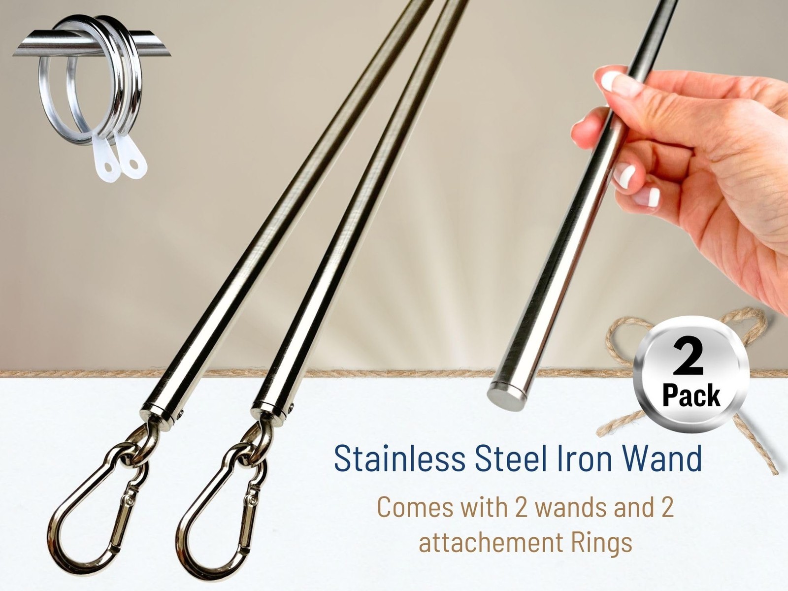 Ooowow 46 Inch 2 Pack Stainless Steel Iron Curtain Pull Wand – 2 Inches Shy 48