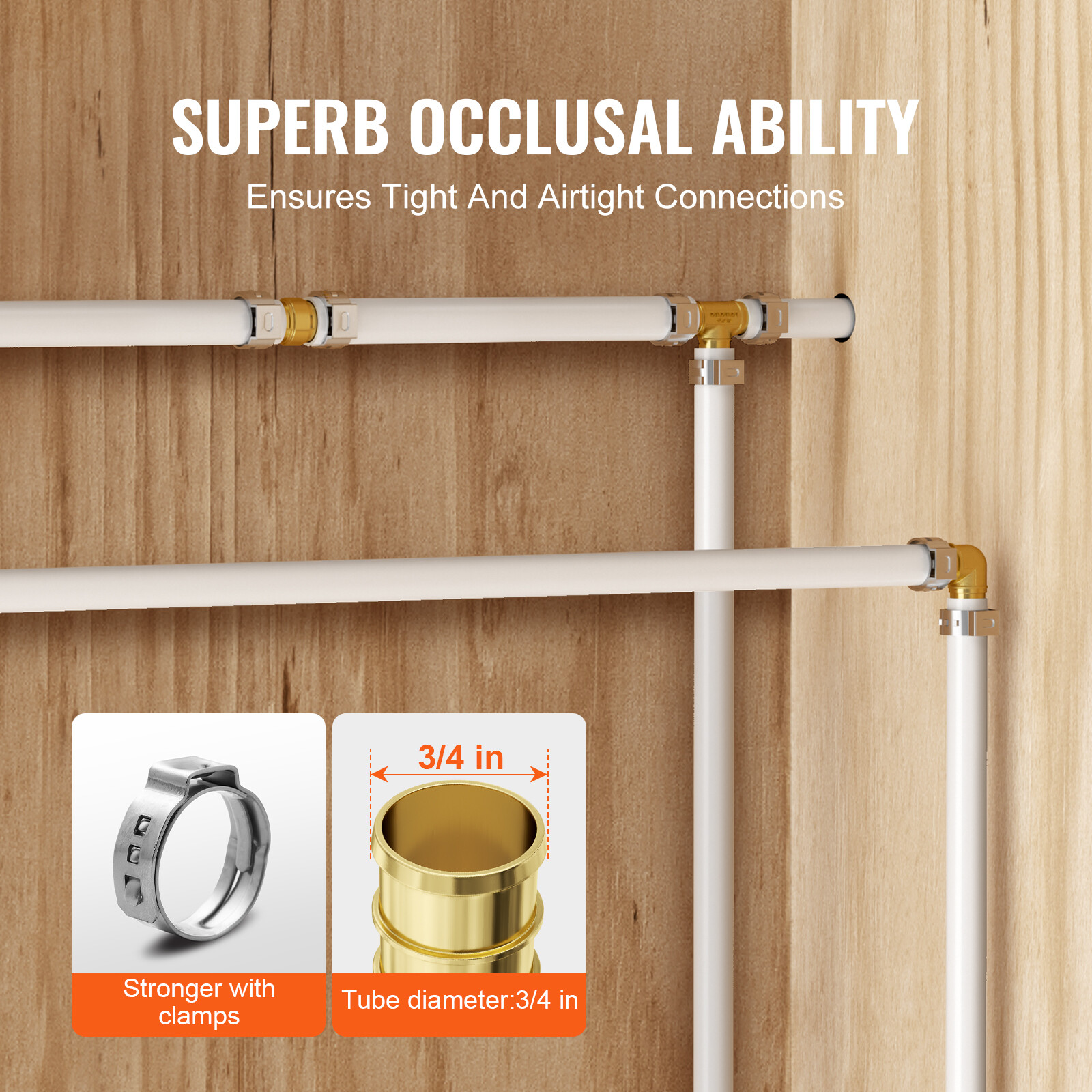 Pipe Fittings 3/4″ 45PCS (Straight,Elbows,Tees) Brass Push-Fit for Air