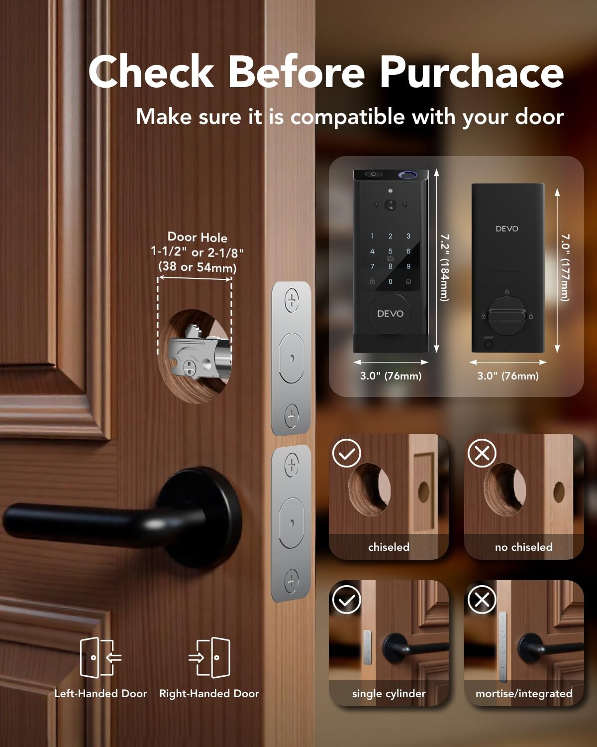 Devo G1 Video Smart Lock with Camera&Doorbell,App Remote Door Modern Black
