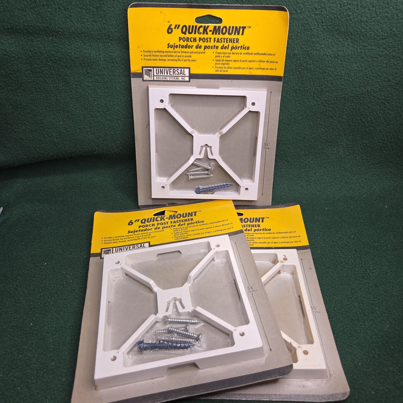 White 6 inch quick mount porch post fasteners QTY 3 new in pack