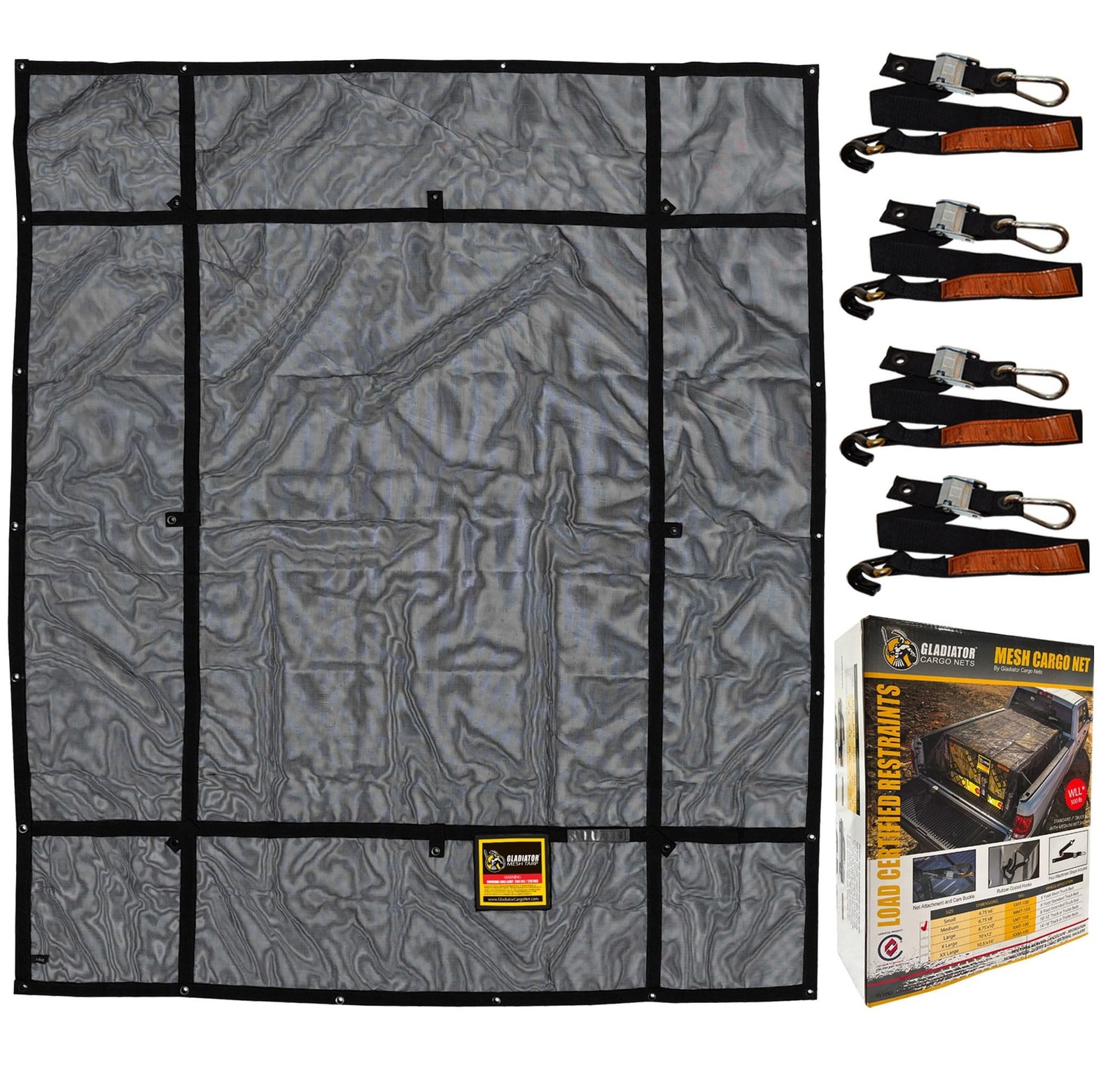 Gladiator Cargo Net – RipProof Mesh Cargo Tarp – Medium – 6.75′ x 8′ (MMT-100)