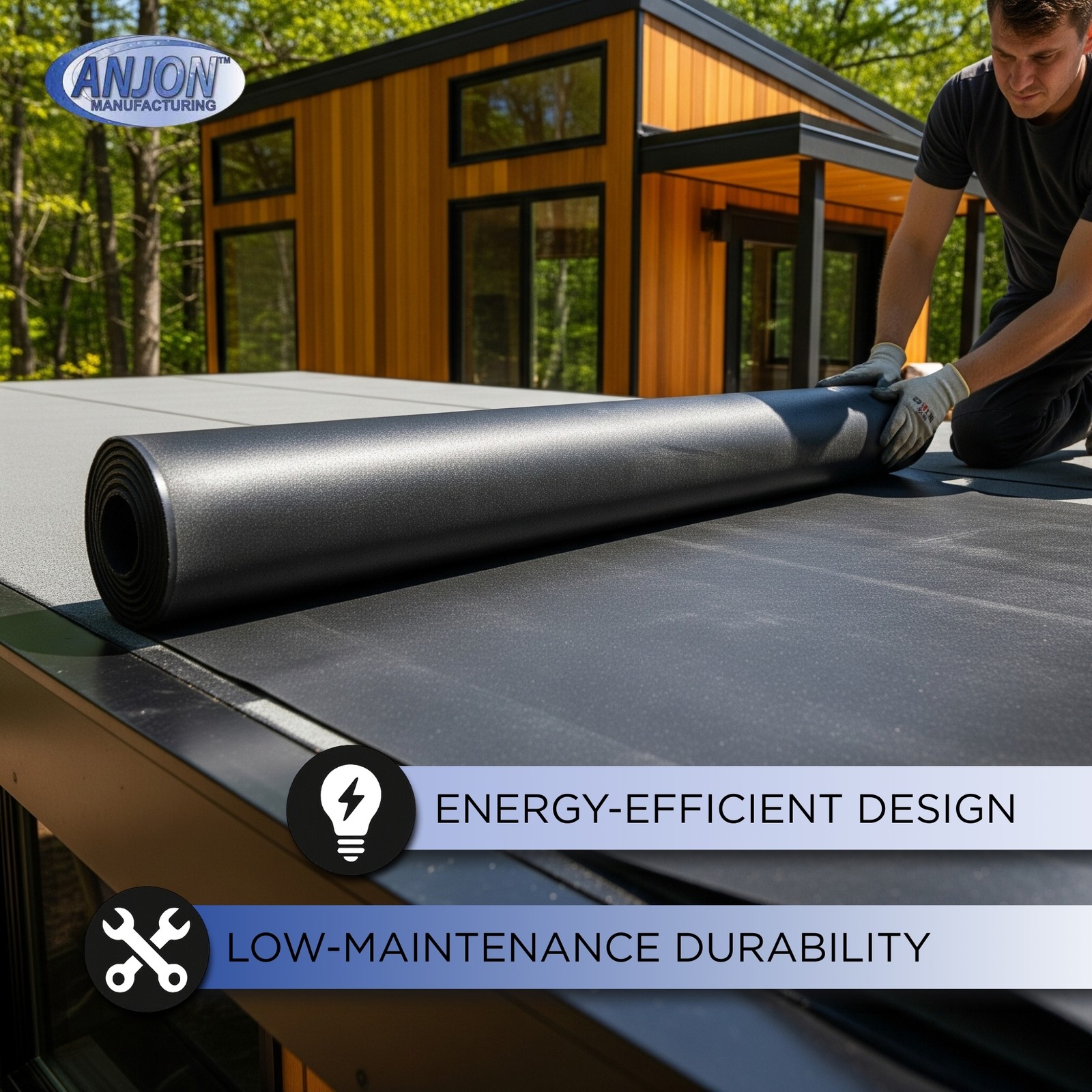 ANJON EPDM Roofing Rubber 40′ x 60′ | 60 Mil Roof Membrane for Flat Roof, RV