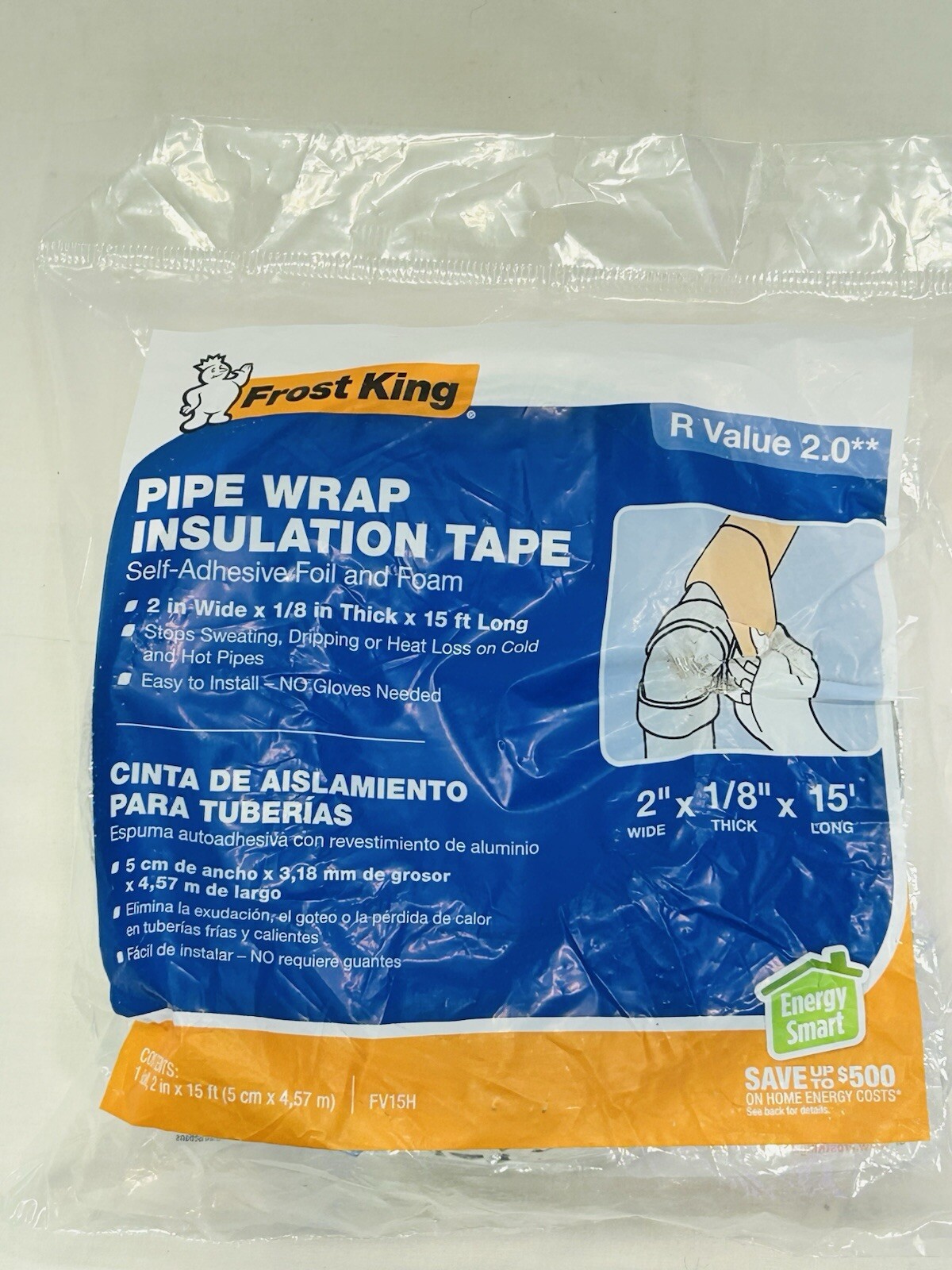 Frost King Pipe Wrap Insulation Tape 2in x 1/8in x 15ft Foil Foam Self-Adhesive