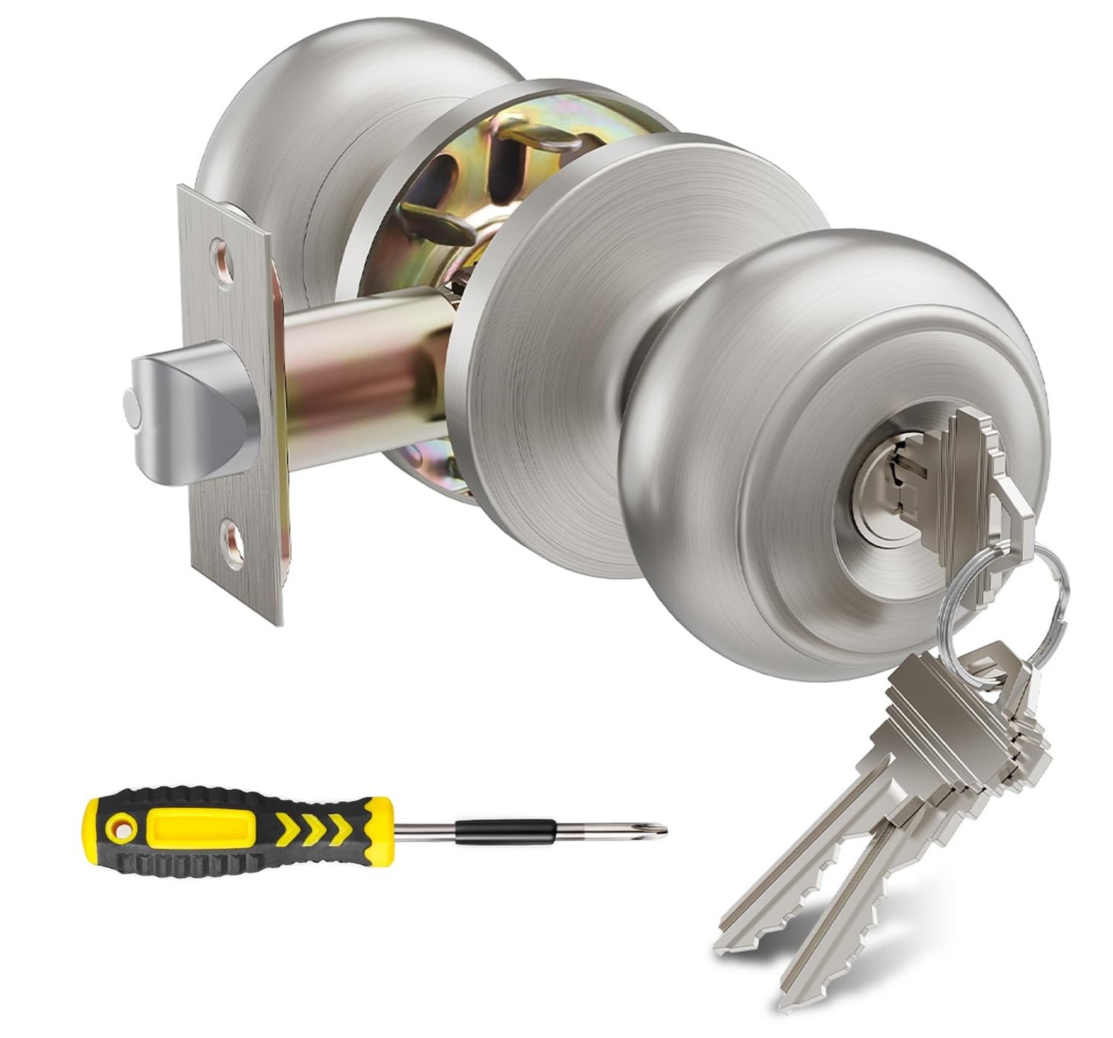 Lanwandeng Keyed Entry Door Knob with Lock, Exterior and Interior Stainless S…