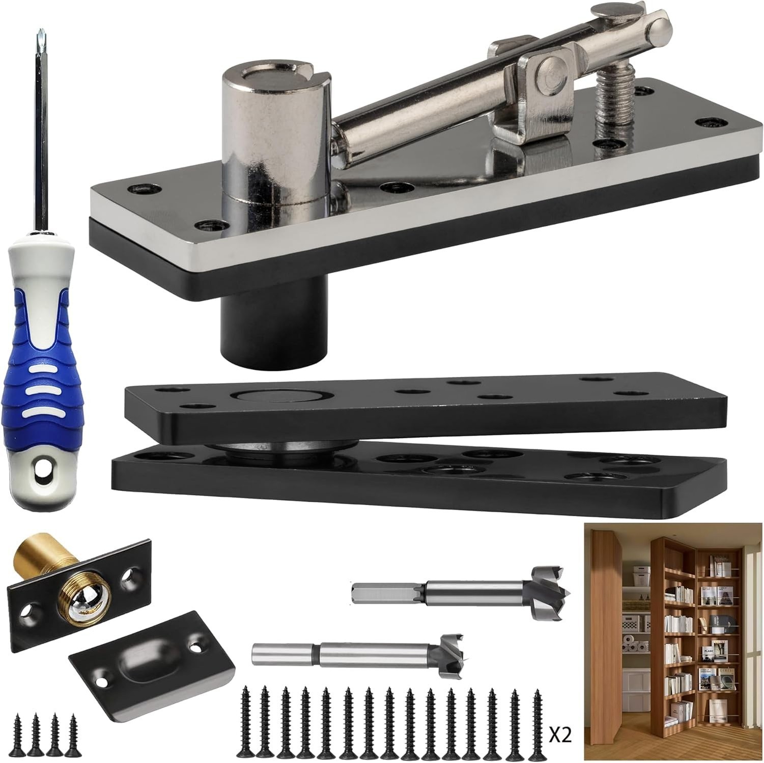 Hidden Door Pivot Hinge,600LBS Load-Bearing,Thickened Solid Steel | Heavy Dut…