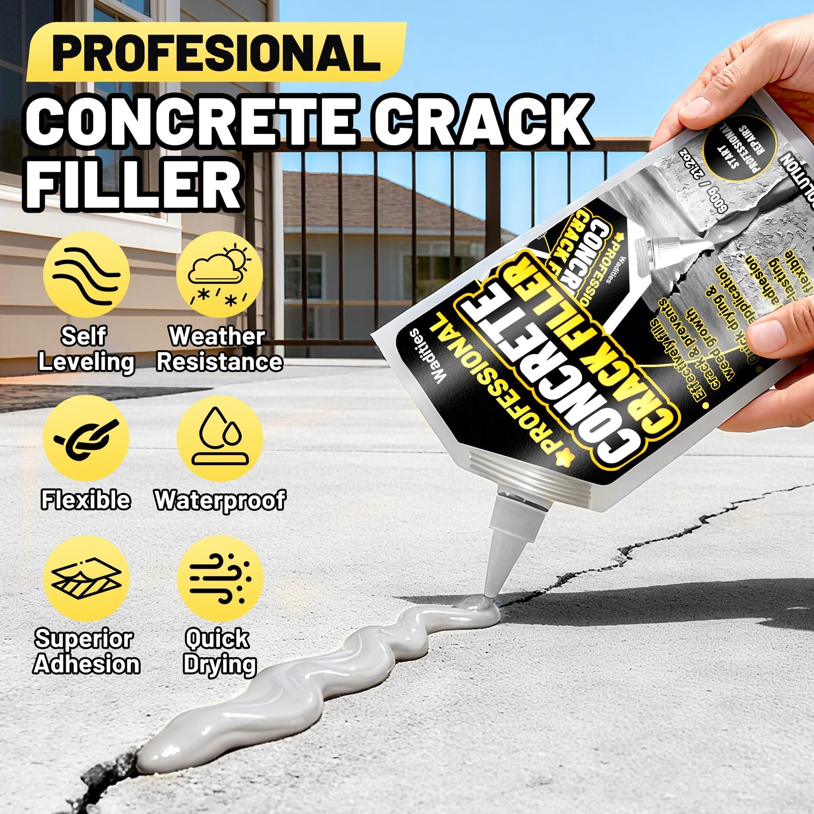 Concrete Crack Filler, 2.65LB High Elasticity Self Leveling Cement Crack Fill…